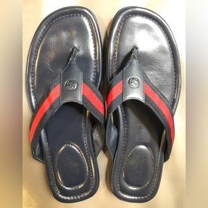 Gucci Canvas Slides- Navy with Gucci Stripes, 8.5 US (9 UK)